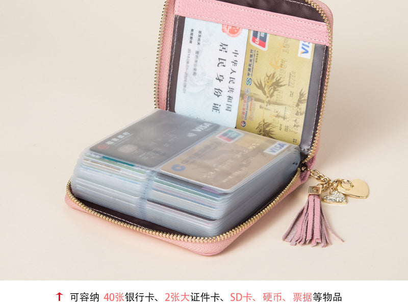 Foreign Trade Card Bag Women's Multi-Card Cowhide Anti-Theft Brush RFID Leather Anti-Degaussing Card Clip Zipper Credit Driver's License