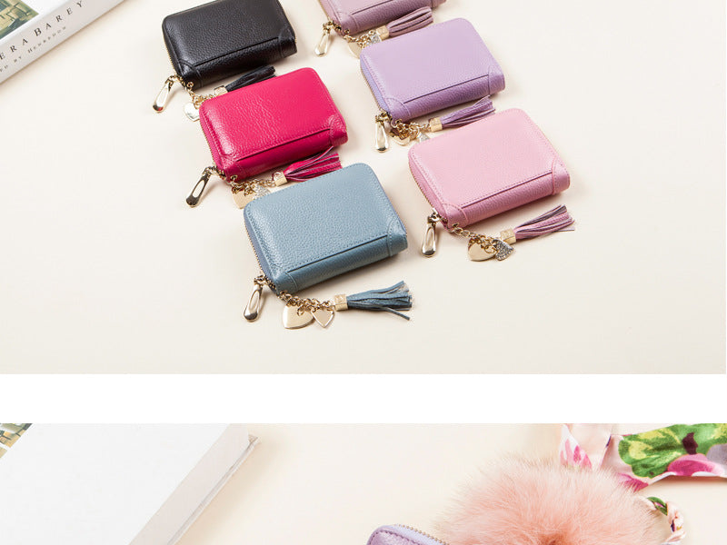 Foreign Trade Card Bag Women's Multi-Card Cowhide Anti-Theft Brush RFID Leather Anti-Degaussing Card Clip Zipper Credit Driver's License