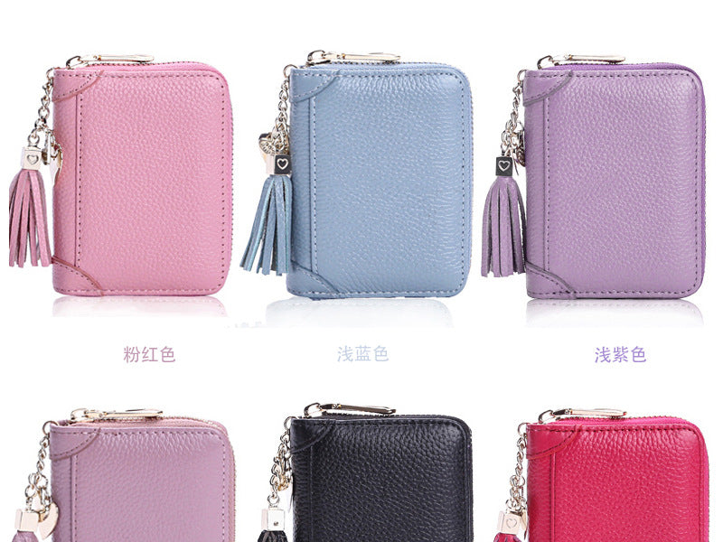 Foreign Trade Card Bag Women's Multi-Card Cowhide Anti-Theft Brush RFID Leather Anti-Degaussing Card Clip Zipper Credit Driver's License