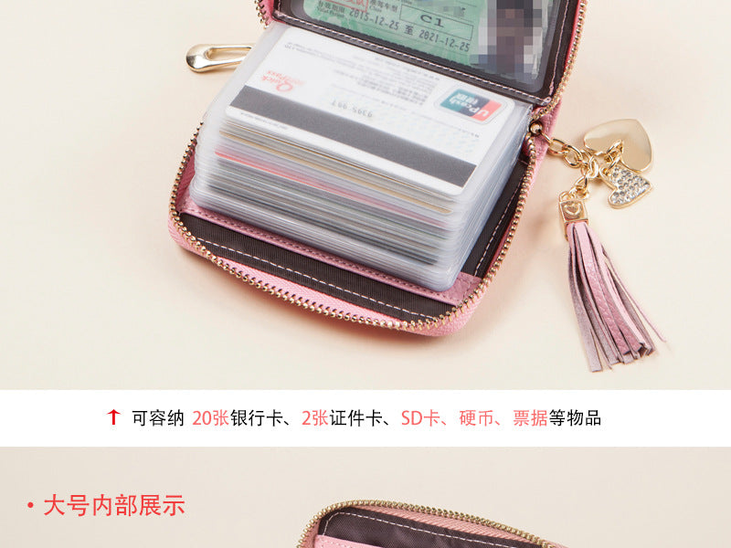 Foreign Trade Card Bag Women's Multi-Card Cowhide Anti-Theft Brush RFID Leather Anti-Degaussing Card Clip Zipper Credit Driver's License