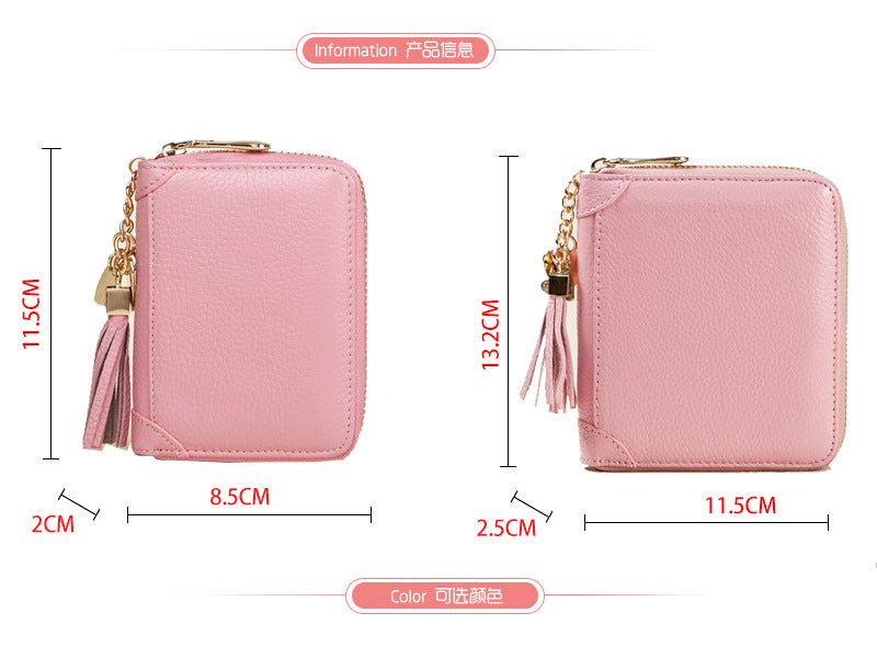 Foreign Trade Card Bag Women's Multi-Card Cowhide Anti-Theft Brush RFID Leather Anti-Degaussing Card Clip Zipper Credit Driver's License