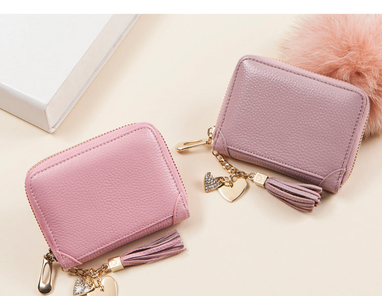 Foreign Trade Card Bag Women's Multi-Card Cowhide Anti-Theft Brush RFID Leather Anti-Degaussing Card Clip Zipper Credit Driver's License