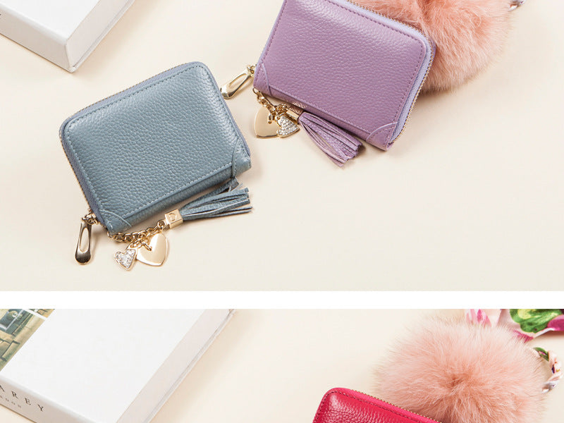 Foreign Trade Card Bag Women's Multi-Card Cowhide Anti-Theft Brush RFID Leather Anti-Degaussing Card Clip Zipper Credit Driver's License