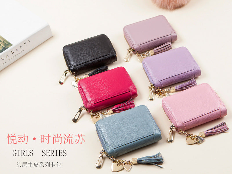 Foreign Trade Card Bag Women's Multi-Card Cowhide Anti-Theft Brush RFID Leather Anti-Degaussing Card Clip Zipper Credit Driver's License