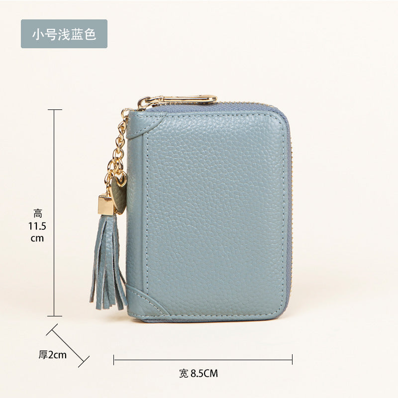 Foreign Trade Card Bag Women's Multi-Card Cowhide Anti-Theft Brush RFID Leather Anti-Degaussing Card Clip Zipper Credit Driver's License