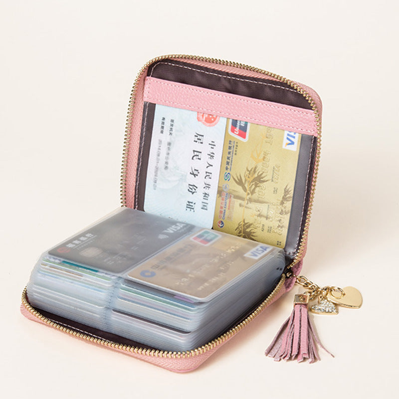 Foreign Trade Card Bag Women's Multi-Card Cowhide Anti-Theft Brush RFID Leather Anti-Degaussing Card Clip Zipper Credit Driver's License