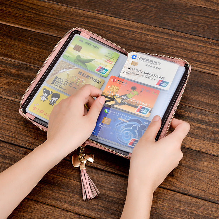 Foreign Trade Card Bag Women's Multi-Card Cowhide Anti-Theft Brush RFID Leather Anti-Degaussing Card Clip Zipper Credit Driver's License