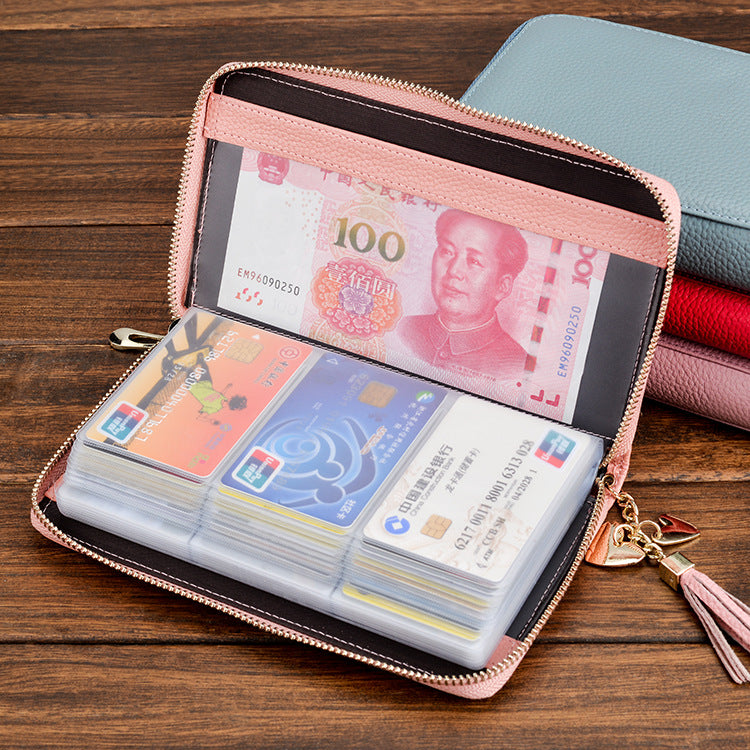 Foreign Trade Card Bag Women's Multi-Card Cowhide Anti-Theft Brush RFID Leather Anti-Degaussing Card Clip Zipper Credit Driver's License