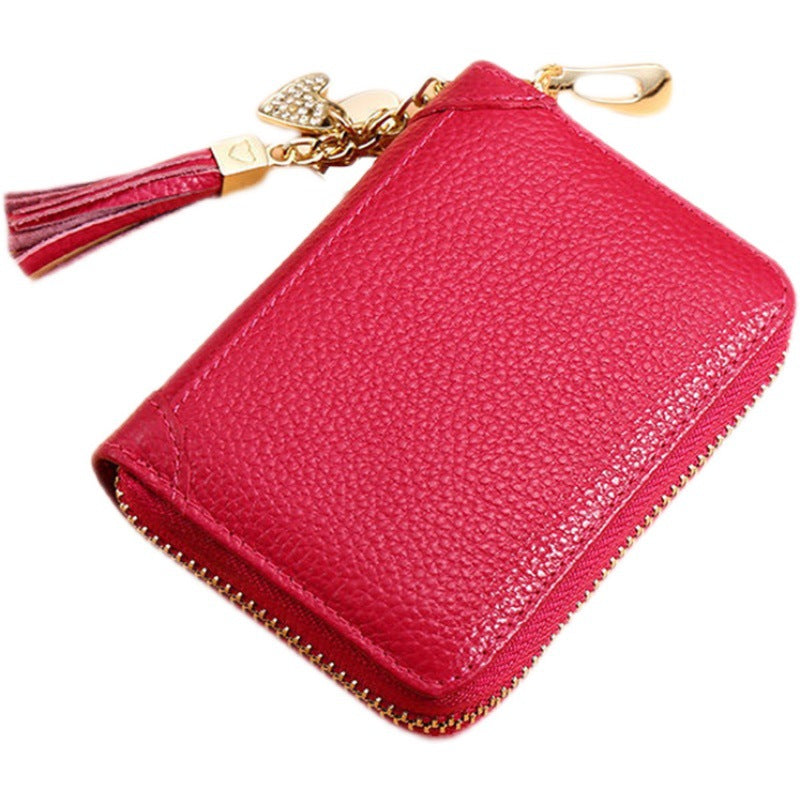 Foreign Trade Card Bag Women's Multi-Card Cowhide Anti-Theft Brush RFID Leather Anti-Degaussing Card Clip Zipper Credit Driver's License
