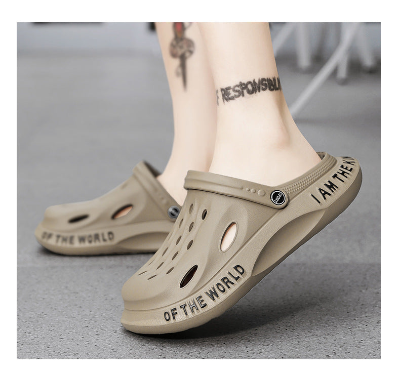 Coconut Hole Shoes Men's Soft-soled Garden Shoes Fashionable All-match Slippers Men's Sandals with Baotou Breathable Beach Shoes for Men