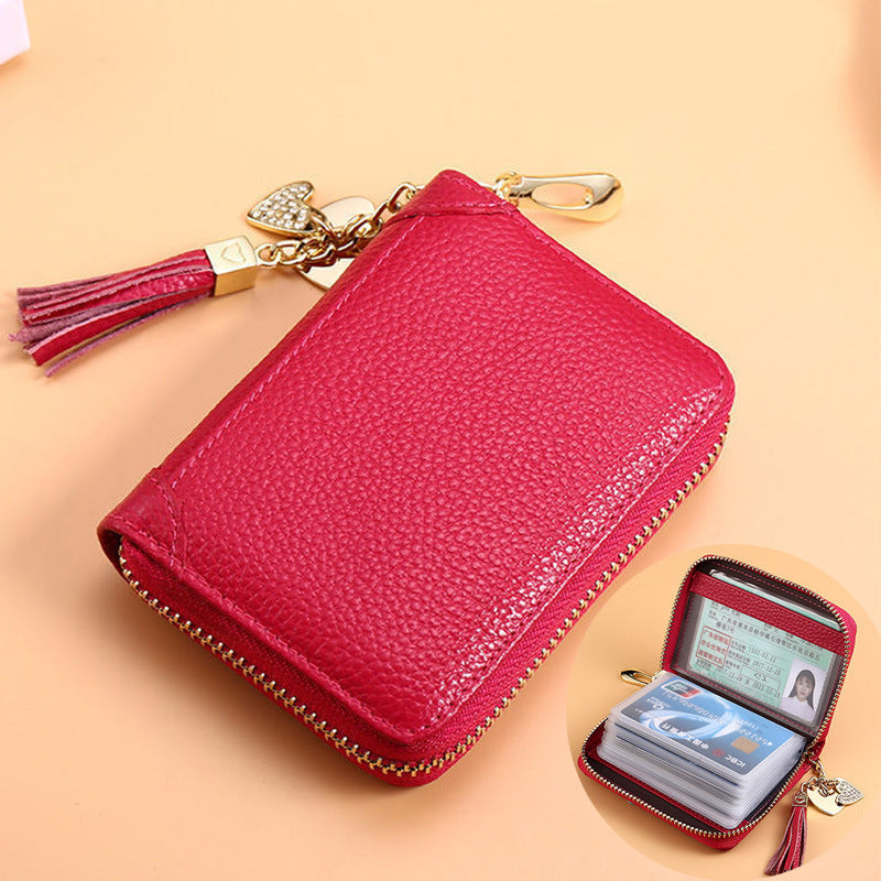 Foreign Trade Card Bag Women's Multi-Card Cowhide Anti-Theft Brush RFID Leather Anti-Degaussing Card Clip Zipper Credit Driver's License