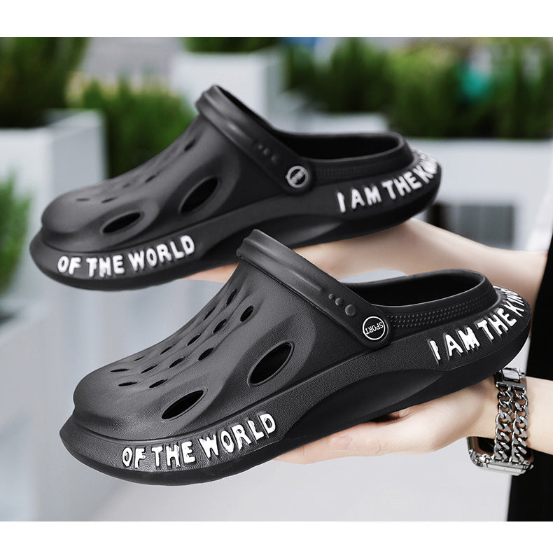 Coconut Hole Shoes Men's Soft-soled Garden Shoes Fashionable All-match Slippers Men's Sandals with Baotou Breathable Beach Shoes for Men