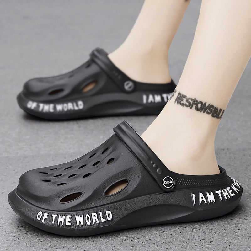 Coconut Hole Shoes Men's Soft-soled Garden Shoes Fashionable All-match Slippers Men's Sandals with Baotou Breathable Beach Shoes for Men