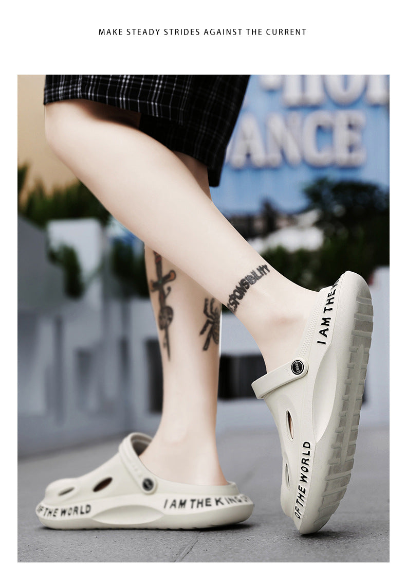 Coconut Hole Shoes Men's Soft-soled Garden Shoes Fashionable All-match Slippers Men's Sandals with Baotou Breathable Beach Shoes for Men
