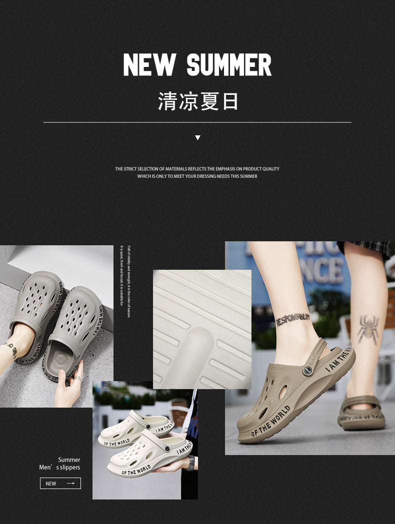 Coconut Hole Shoes Men's Soft-soled Garden Shoes Fashionable All-match Slippers Men's Sandals with Baotou Breathable Beach Shoes for Men
