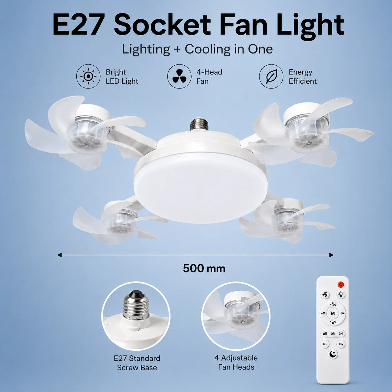 Drone Design E27 Socket Intelligent Ceiling Fan Light Remote Control Adjustment Wind Speed Timer 3 Color Modes Bedroom Decorat