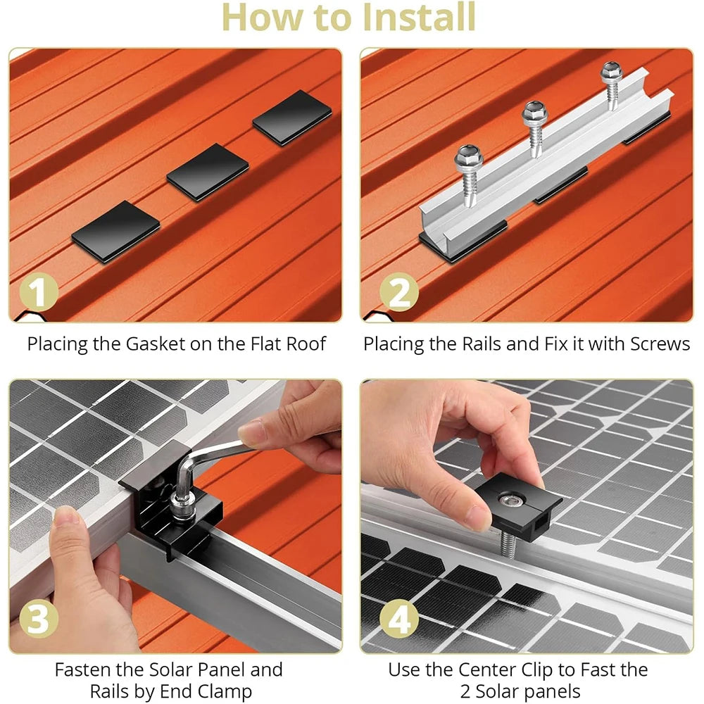 12 Pcs Solar Panel Bracket Kit  Aluminium Mounting Rail 30mm/35mm End Clamps Brackets for Flat Roof PV Mounting Rail