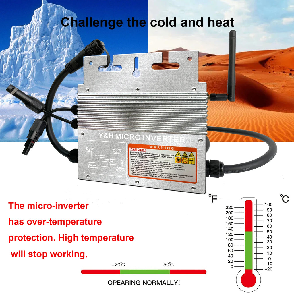 Y&H 600W Grid Tie Inverter with WiFi MPPT Micro Solar Inverter Stackable AC110V 220V Auto DC30-60V Solar Input Pure Sine Wave