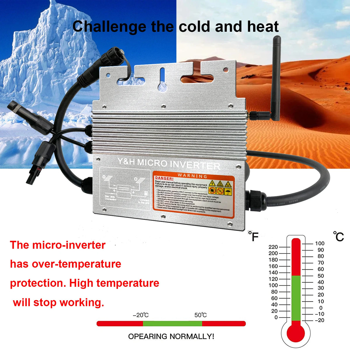 Y&H 600W Grid Tie Inverter with WiFi MPPT Micro Solar Inverter Stackable AC110V 220V Auto DC30-60V Solar Input Pure Sine Wave