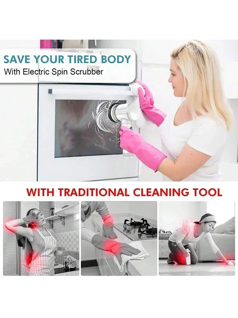 Electric Spin Scrubber Cordless Spin Scrubber with 5 Replaceable Brush Heads Electric Cleaning Brush Cleaning Tools