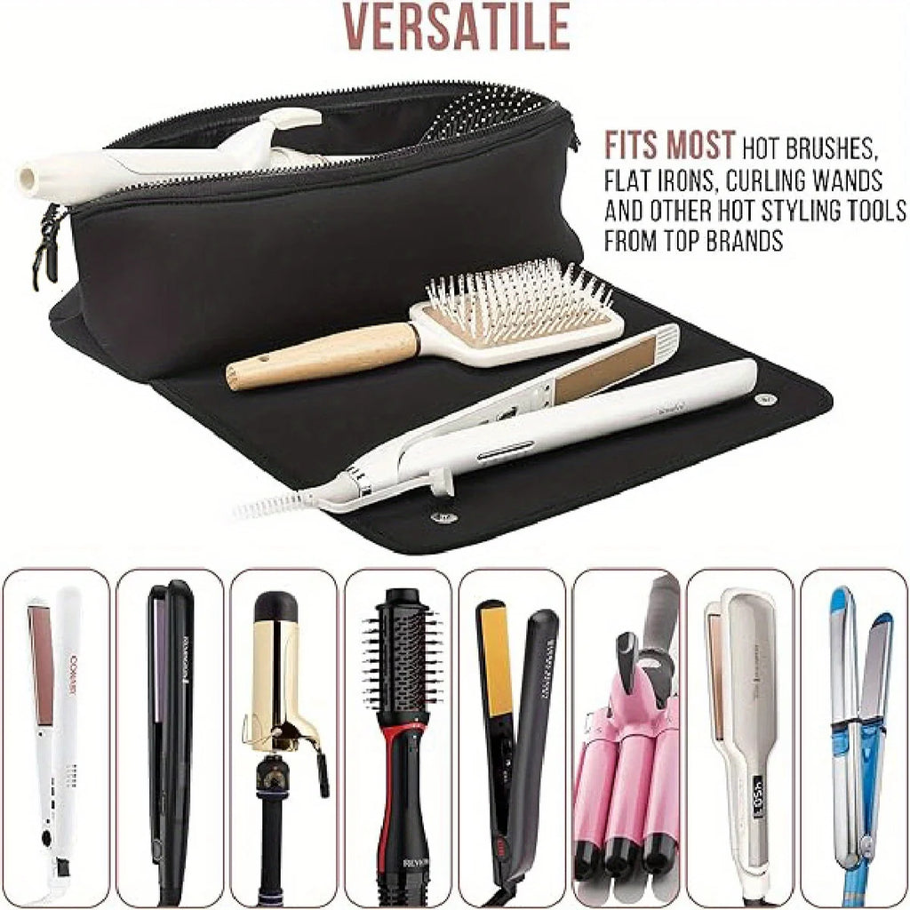 Travel Essential Storage Bag: Black Hair Care Tools Travel Bag, Curling Iron and Straightener Tools Storage Bag, 1 Piece