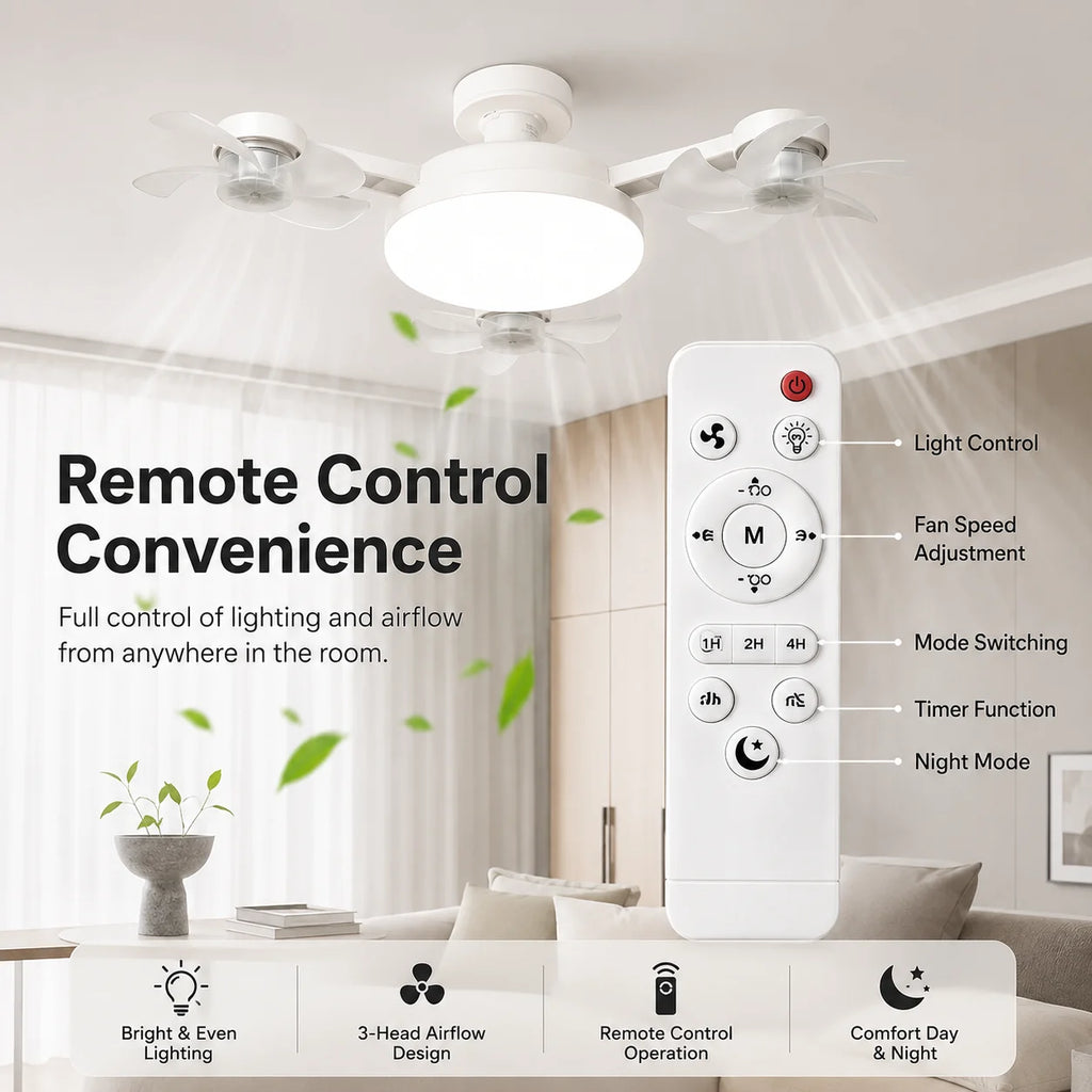 Drone Design E27 Socket Intelligent Ceiling Fan Light Remote Control Adjustment Wind Speed Timer 3 Color Modes Bedroom Decorat