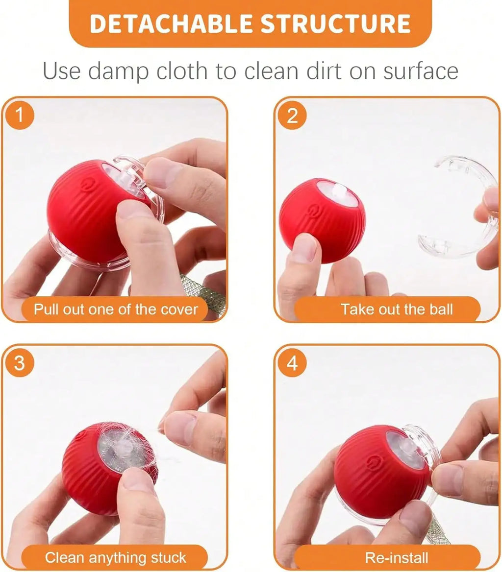 1 Piece USB Rechargeable Interactive Toy Ball For Cats, Auto Electric Rolling Ball As Birthday Gift For Dogs/Cats, Auto Smart Chewable Toy With Tail, Unicolor Smart Ball Tied To Harness, Interactive Cat Ball Toy, Indoor Cat T