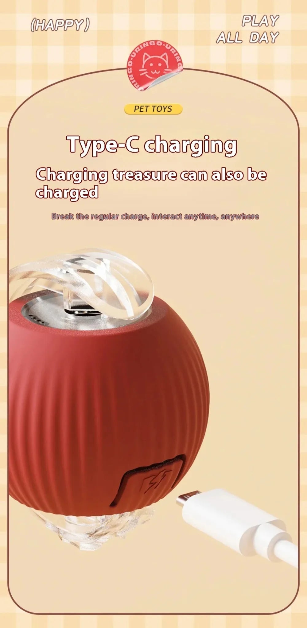 Cat Interactive Ball Toys Automatic Rolling Ball Faux Tail Rechargeable Smart Pet Electronic Toy Dog Cat Training Imitate Mouse