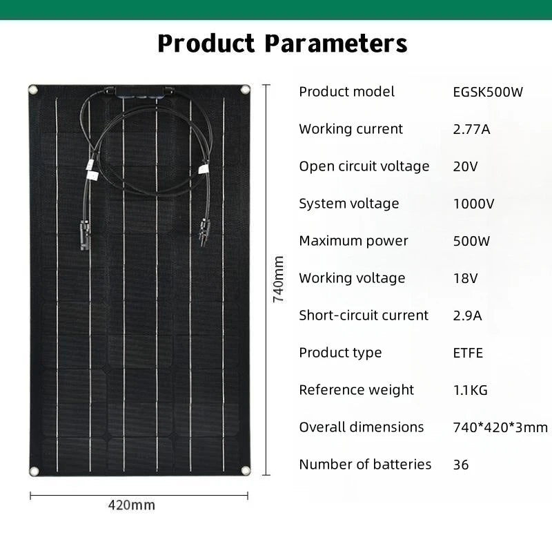 12V Bendable Solar Panel 2000W 1500W 1000W 500W Waterproof Monocrystalline Flexible Solar Panel for RV Boat Outdoor