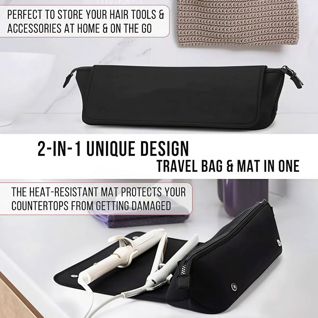 Travel Essential Storage Bag: Black Hair Care Tools Travel Bag, Curling Iron and Straightener Tools Storage Bag, 1 Piece