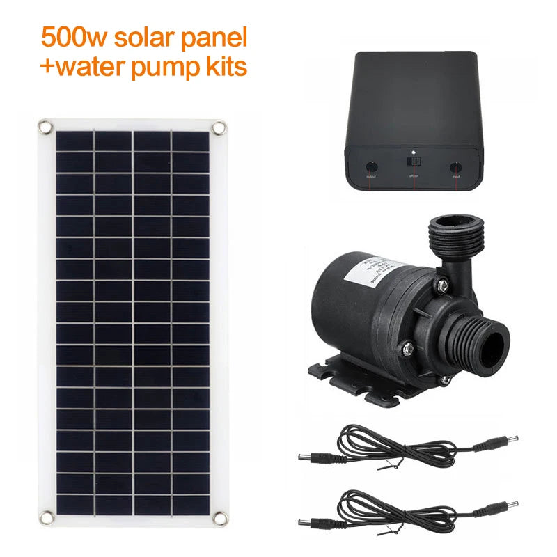 500W 800L/H Solar Panel Water Pump Charging Fountain Power Bank 12V Motor Solar Kit Garden Pond Solar Energy