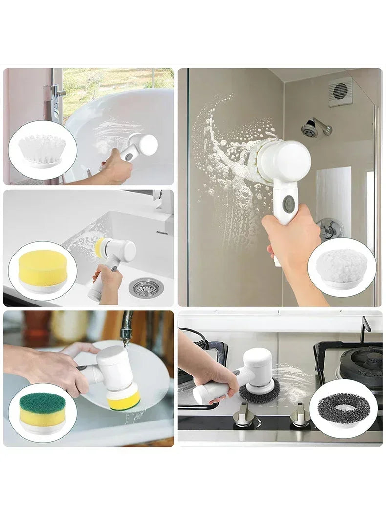 Electric Spin Scrubber Cordless Spin Scrubber with 5 Replaceable Brush Heads Electric Cleaning Brush Cleaning Tools