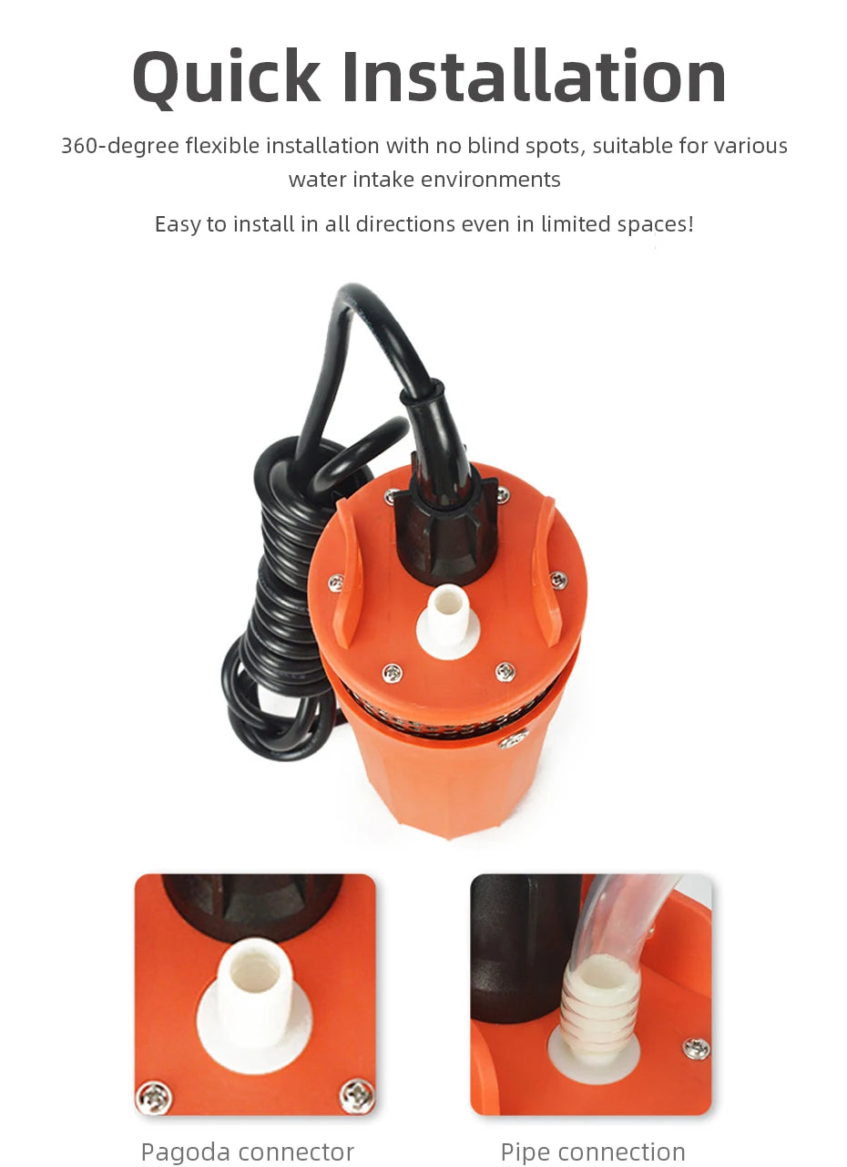 Solar Energy Submersible Pump 12V 24V 70m Lift High Flow 6L/min Mini Deep Well Water Pump Household Farm Water Supply Pump