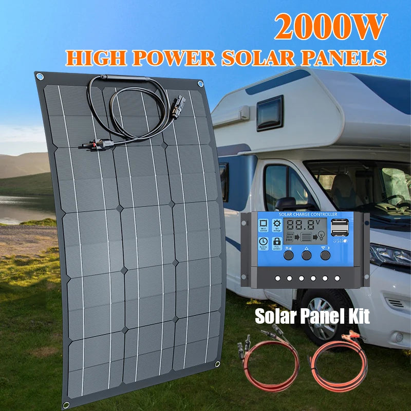 12V Bendable Solar Panel 2000W 1500W 1000W 500W Waterproof Monocrystalline Flexible Solar Panel for RV Boat Outdoor
