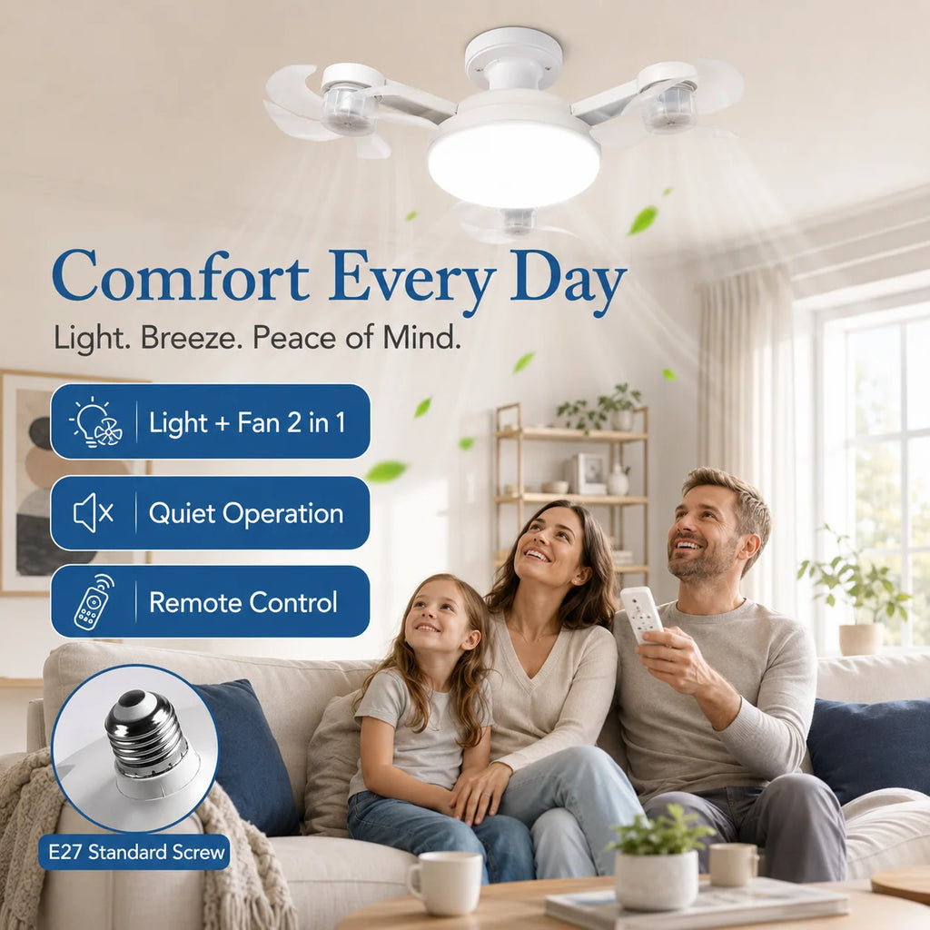 Drone Design E27 Socket Intelligent Ceiling Fan Light Remote Control Adjustment Wind Speed Timer 3 Color Modes Bedroom Decorat
