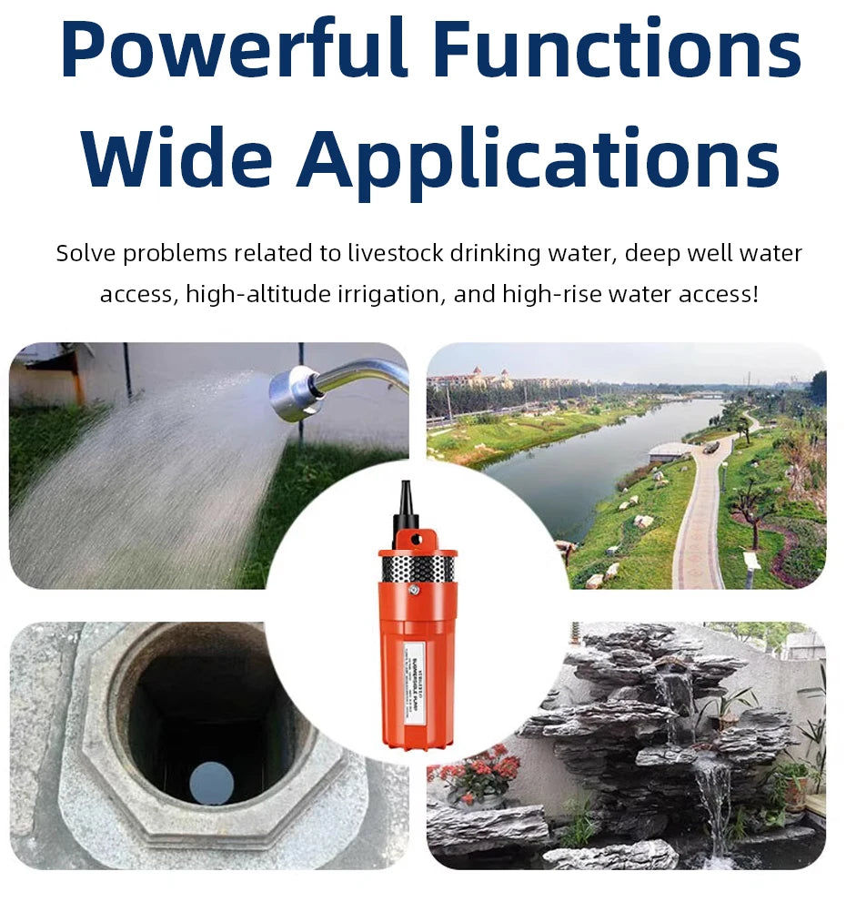 Solar Energy Submersible Pump 12V 24V 70m Lift High Flow 6L/min Mini Deep Well Water Pump Household Farm Water Supply Pump