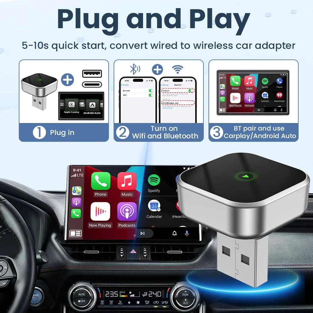 Wireless CarPlay Android Auto Adapter Mini Box Bluetooth 5.0 5Ghz Wifi Wireless Android Auto Connection Car Intelligent Systems