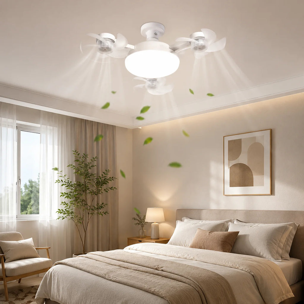 Drone Design E27 Socket Intelligent Ceiling Fan Light Remote Control Adjustment Wind Speed Timer 3 Color Modes Bedroom Decorat