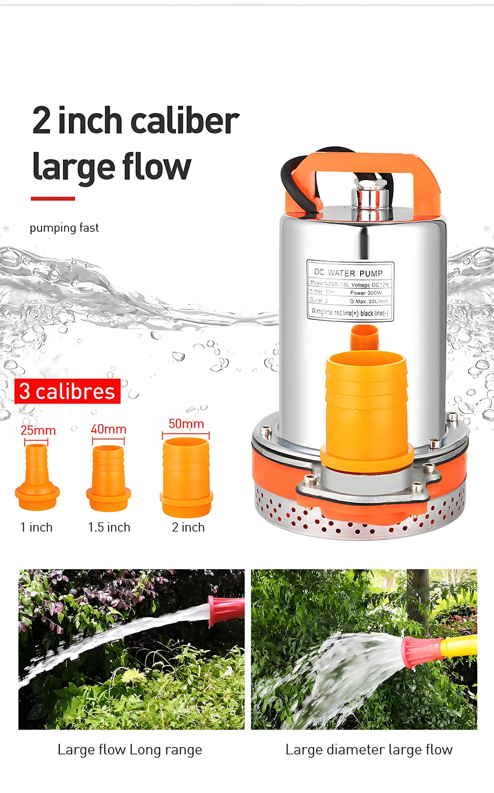 12V/24V DC Submersible Pumps 2 inch Solar Water Pump High Head High Flow Solar Water Pump Home Vegetable Gardening Water Pump