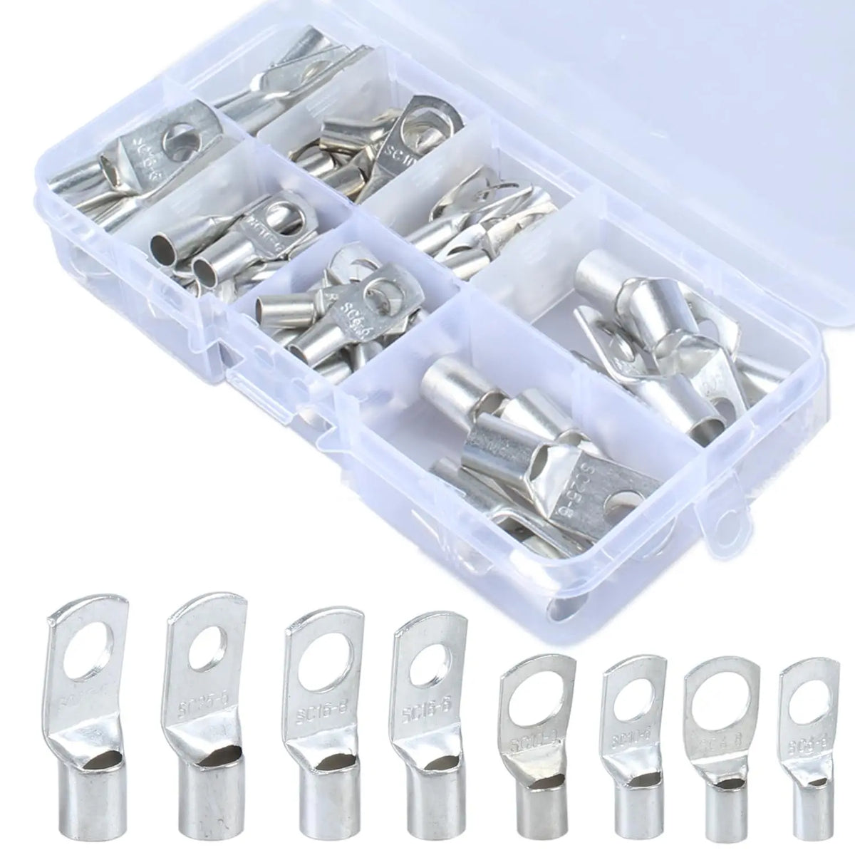 Battery Cable Lug Crimping Tool 10-1 AWG with Cutter, 60Pcs Copper Ring Terminals Heavy Duty Wire Crimper Set for Battery Cables