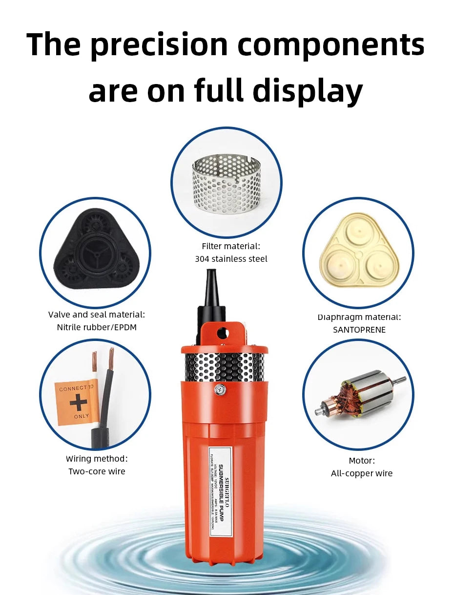 Solar Energy Submersible Pump 12V 24V 70m Lift High Flow 6L/min Mini Deep Well Water Pump Household Farm Water Supply Pump