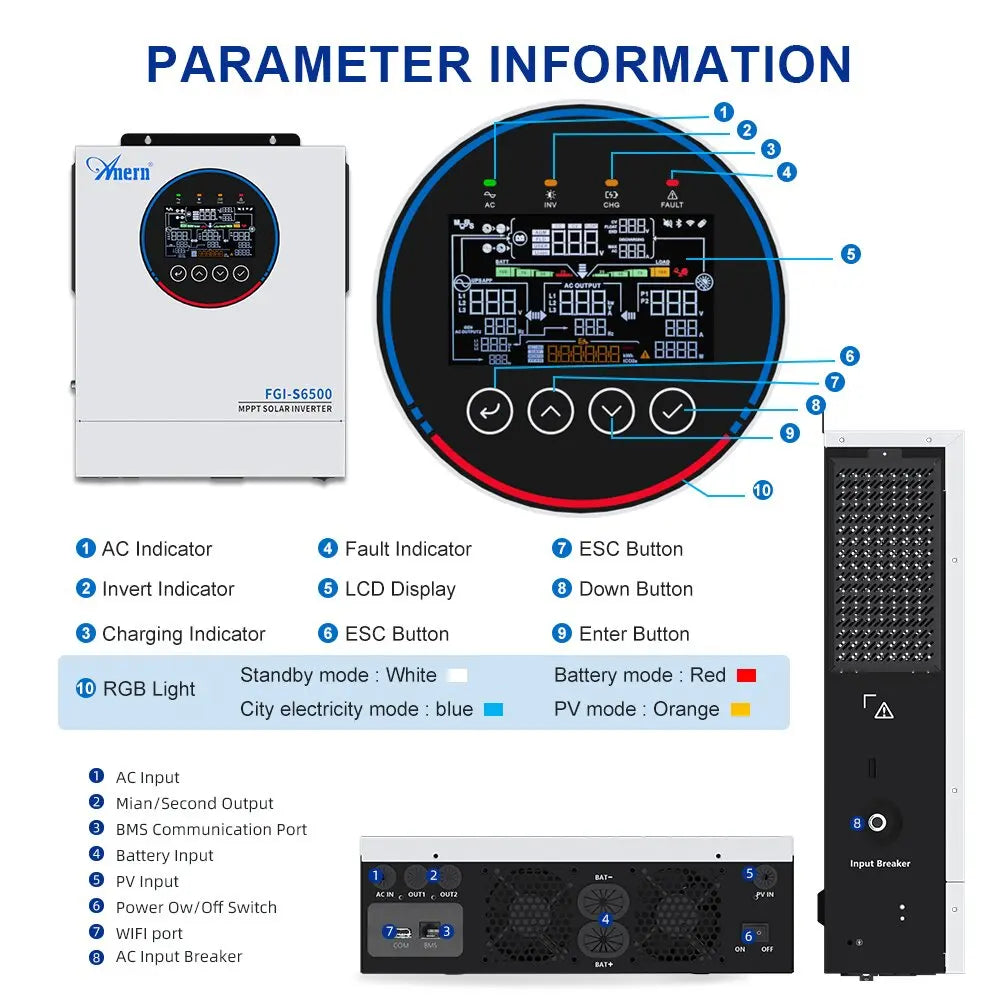 5KW 6.5KW 12KW Hybrid Solar Inverter 5000W 24V 12000W 48V 220V 160A MPPT Solar Controller 90-450V Off Grid Inverter