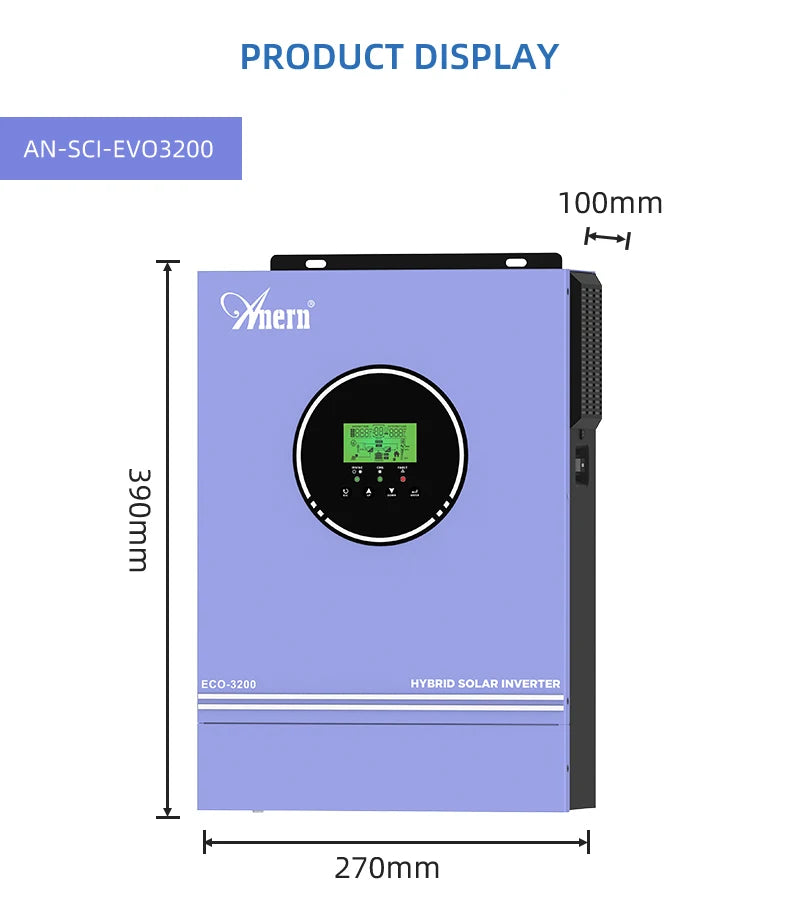 Anern 1KW 1.5KW 1.6KW 3KW Hybrid Solar Inverter 12V 24V 220V MPPT 80A Off Grid Inverters Pure Sine Wave