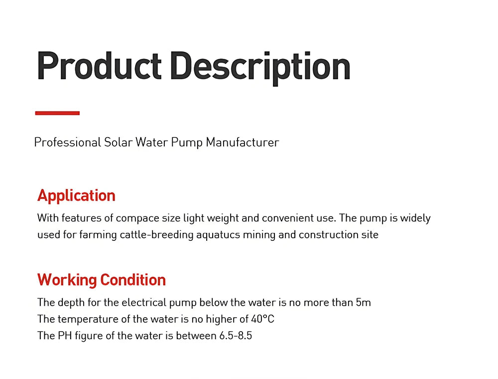 12V/24V DC Submersible Pumps 2 inch Solar Water Pump High Head High Flow Solar Water Pump Home Vegetable Gardening Water Pump