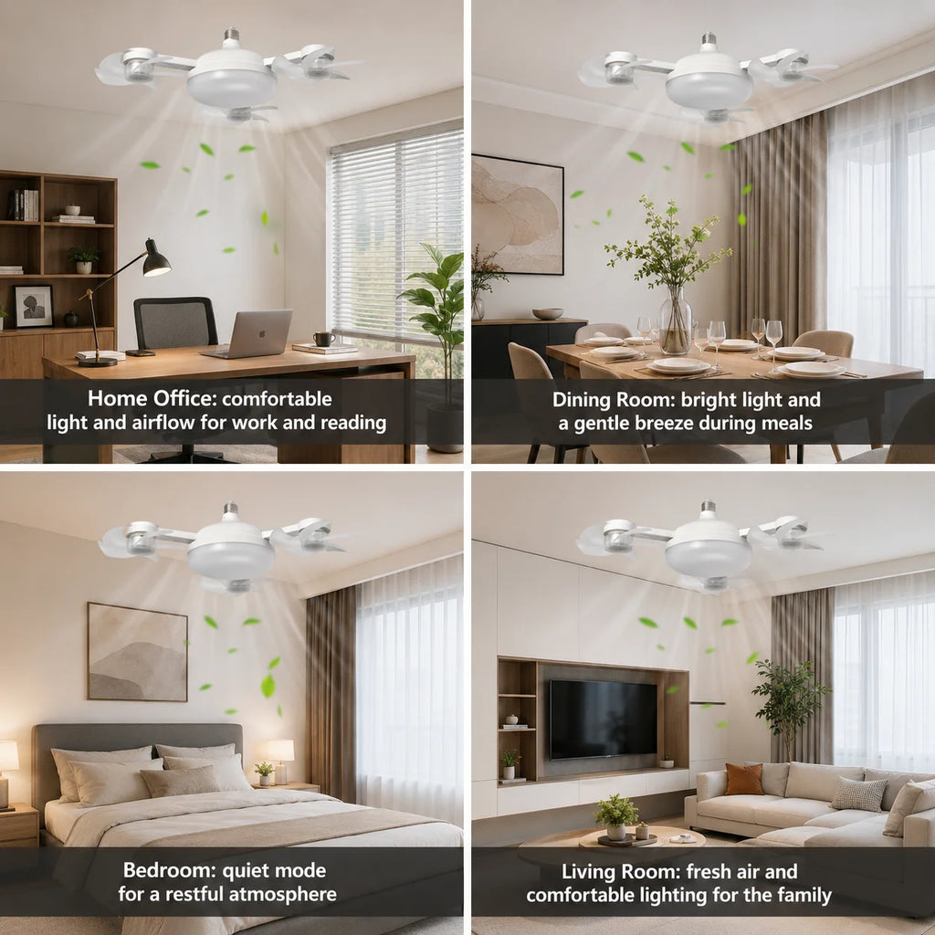 Drone Design E27 Socket Intelligent Ceiling Fan Light Remote Control Adjustment Wind Speed Timer 3 Color Modes Bedroom Decorat