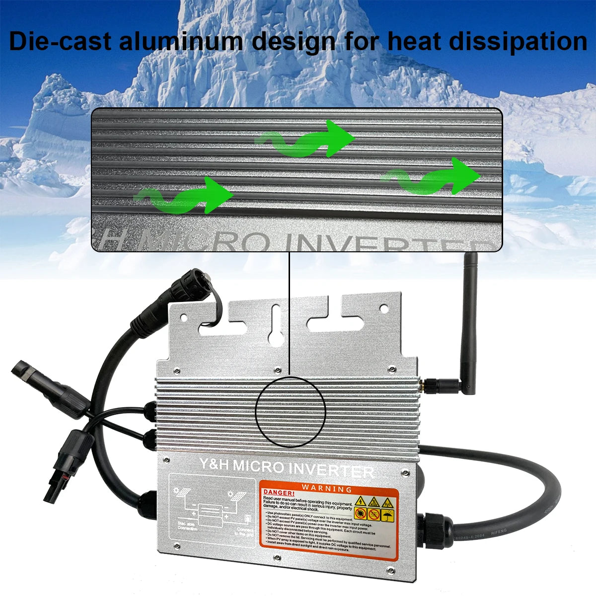Y&H 600W Grid Tie Inverter with WiFi MPPT Micro Solar Inverter Stackable AC110V 220V Auto DC30-60V Solar Input Pure Sine Wave
