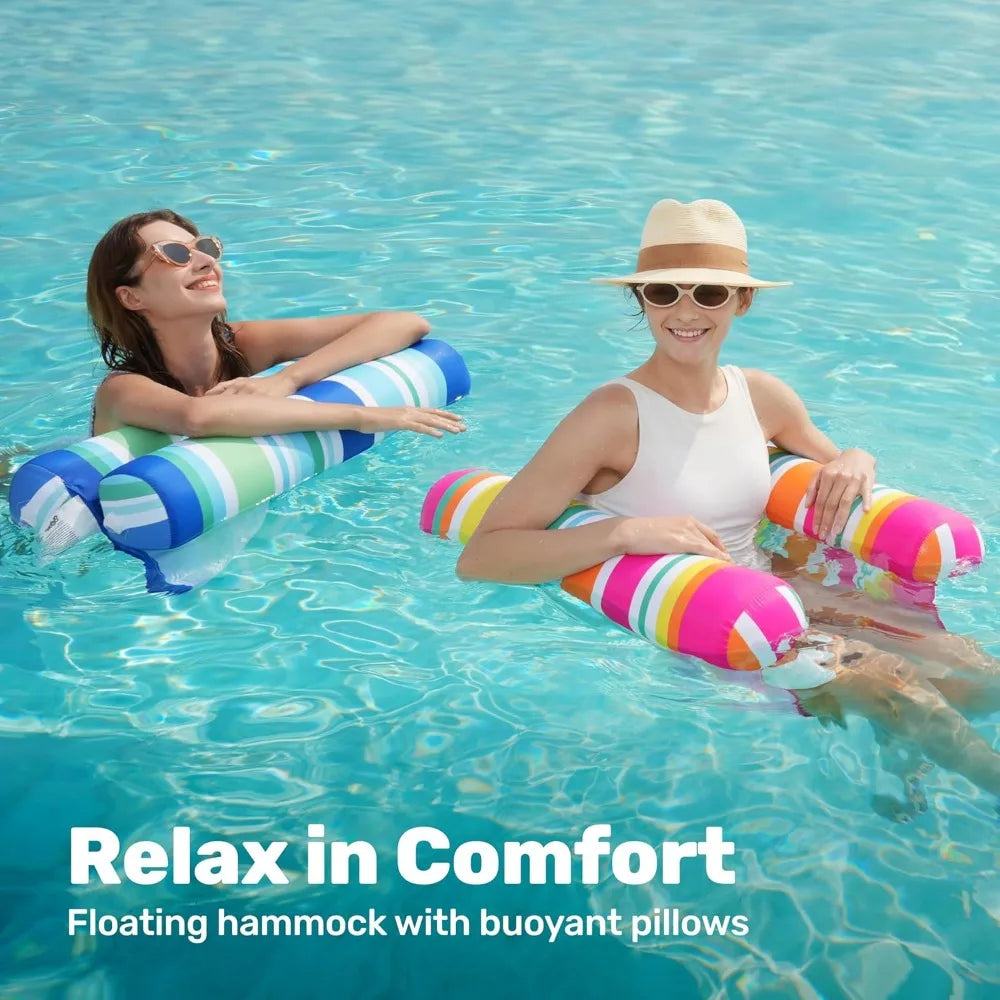 2 Pack Inflatable Pool Float Hammock, Multi Purpose Swimming Raft, Water Lounges, Pool Accessories Beach Outdoor Toys