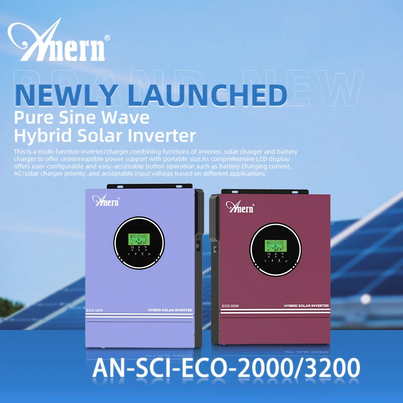 Anern 1KW 1.5KW 1.6KW 3KW Hybrid Solar Inverter 12V 24V 220V MPPT 80A Off Grid Inverters Pure Sine Wave