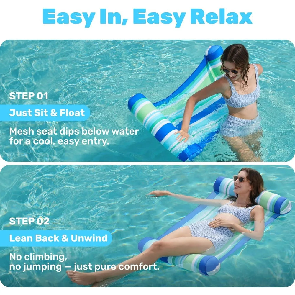 2 Pack Inflatable Pool Float Hammock, Multi Purpose Swimming Raft, Water Lounges, Pool Accessories Beach Outdoor Toys