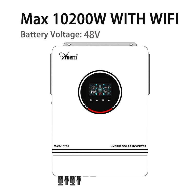 Anern 10.2KW/6.2KW MPPT Hybrid Solar Inverter 48V Dual PV Input Solar Inverter Build-in MPPT 160A 220VAC Solar Charge Controller